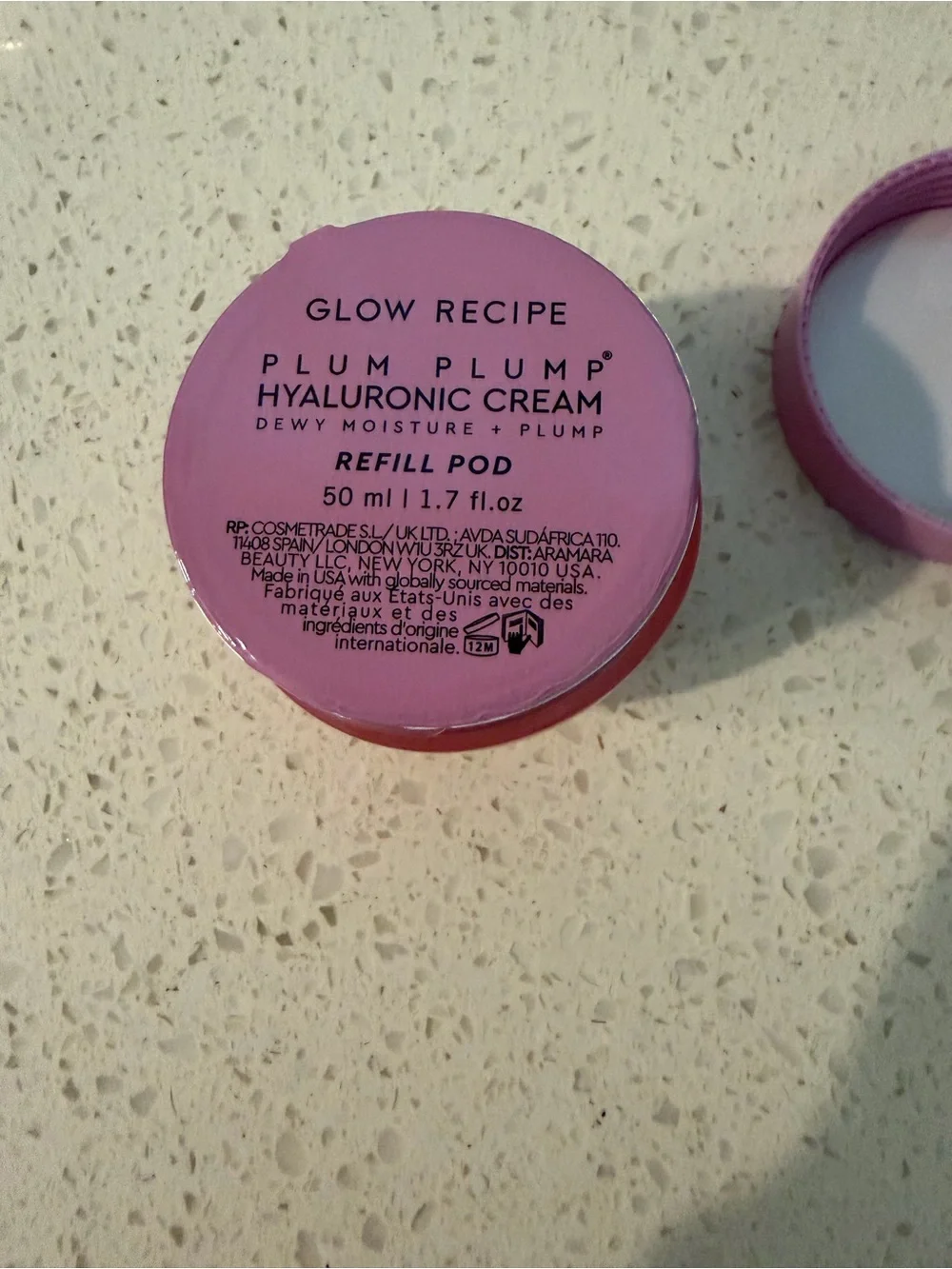 Glow Recipe Plum Plump Hyaluronic Dewy Cream, New, Sealed Refill Pod & Glass Jar